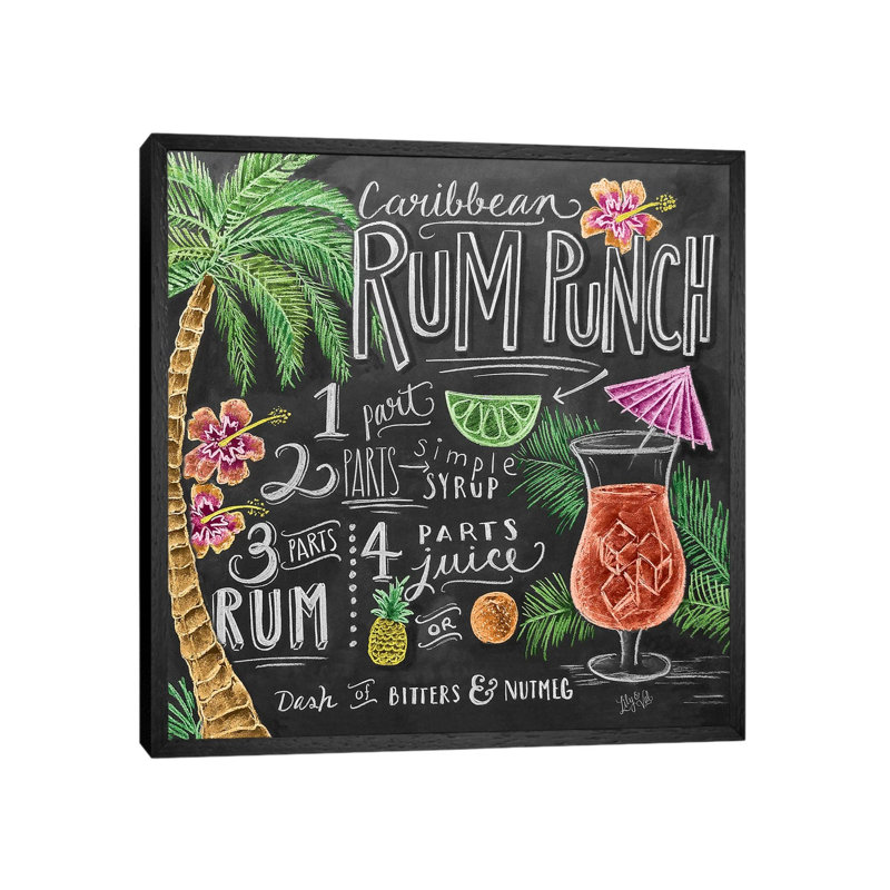Rum Punch Recipe - Print on Canvas, Black Floater Framed, 45.72cm H x 45.72cm W x 3.81cm D