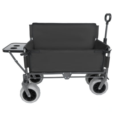3-In-1 Collapsible Wagon Converts To Bench Convertible Folding Wagon Cart With Rear-Mounted Folding Tabletop, 500Lbs Heavy-Duty, 180L Capacity For Camping, Beach, Garden, Fishing-Black