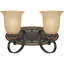 Applique murale d'intérieur 2 lumières Bristol en bronze rétro avec baignoire ou meuble-lavabo doré antique et abat-jour en verre sépia
