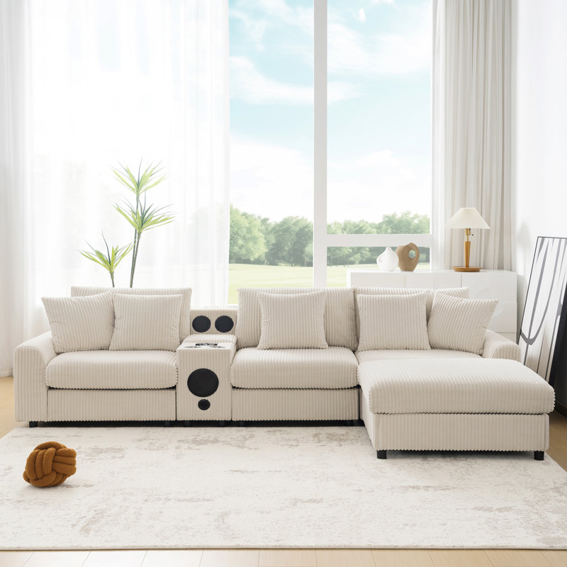 Canapé modulaire en tissu velours côtelé 4 places, Cream Corduroy