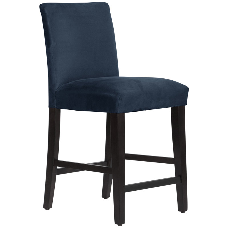 Tabouret de bar et de comptoir Hadrien, Tabouret de comptoir (siège d'une hauteur de 26 p, Velours océan classique, Bois noir