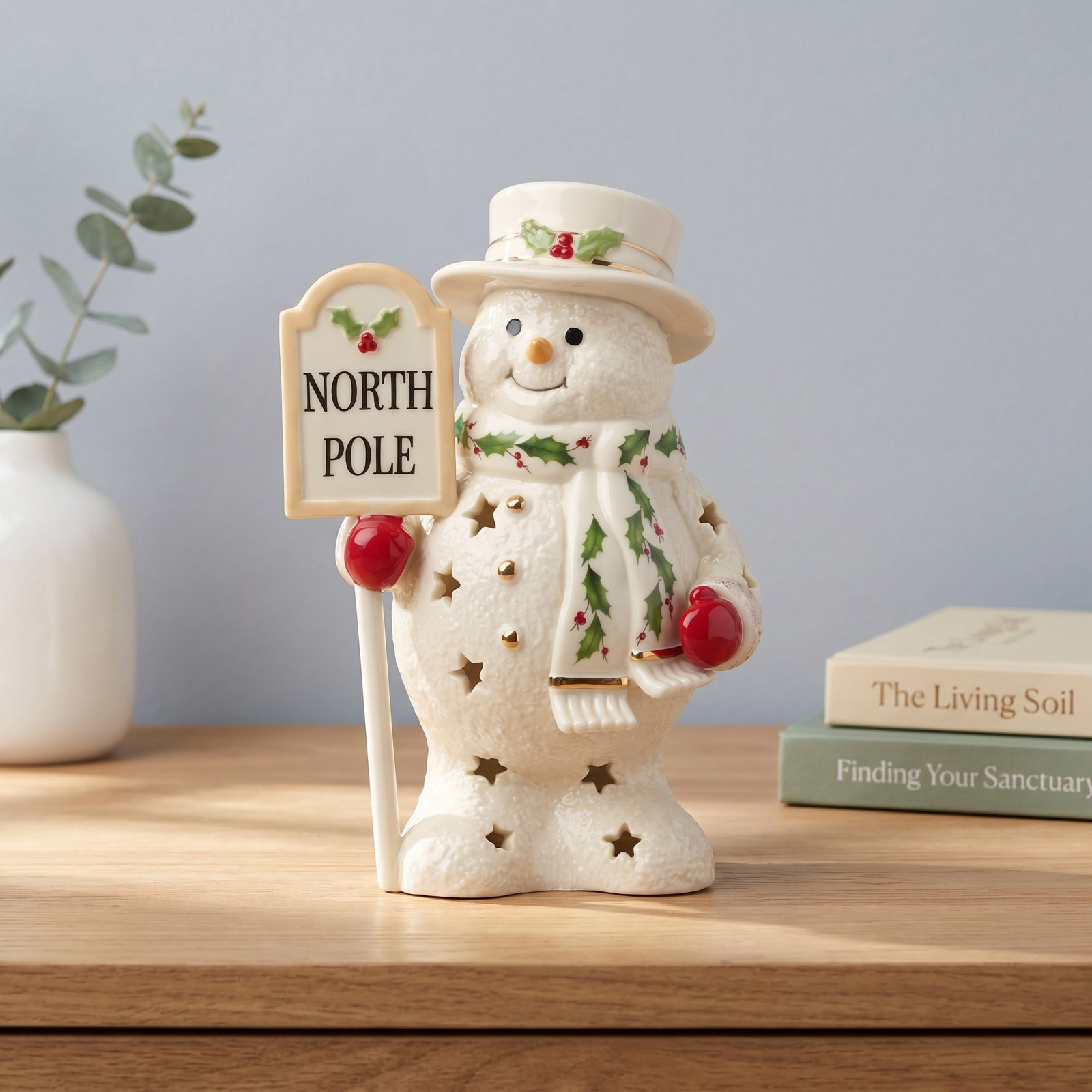 Pre-Lit Snowman Ceramic Sculpture