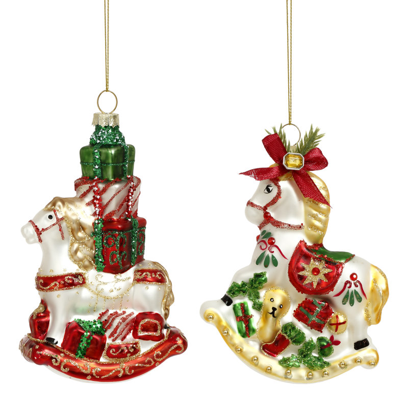 Christmas Hobby Horse Ornaments - 4-5 Inches Set Of 6