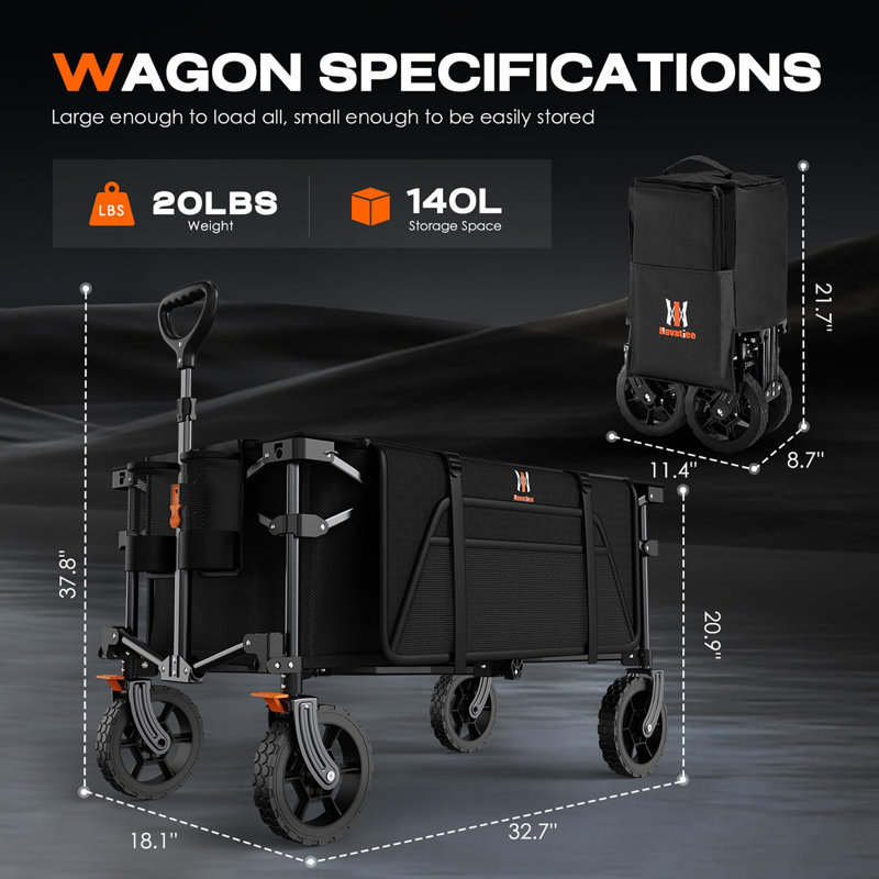 Chariot pliable avec roues 140L, Noir