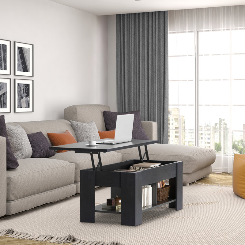 Sparta Lift Top Extendable Coffee Table With Storage, Black
