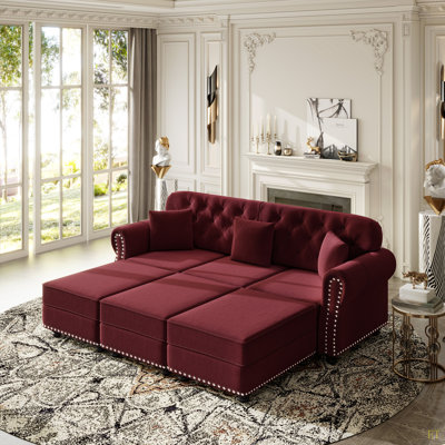 82.6"Upholstered Velvet Sofa With Nailhead Trim And Rolled Armrests,Mid-Century Modern Chesterfield Sofa With Button Tufted,Includes 3 Pillows