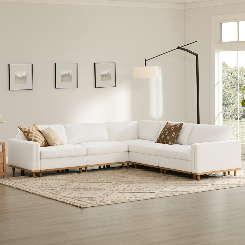 Laima 5-Piece Oversized Modular Corner Sectional Sofa, Cream Polyester