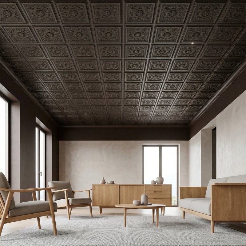 Tuile de plafond en PVC La Scala, L 24 po x L 24 po, Noir
