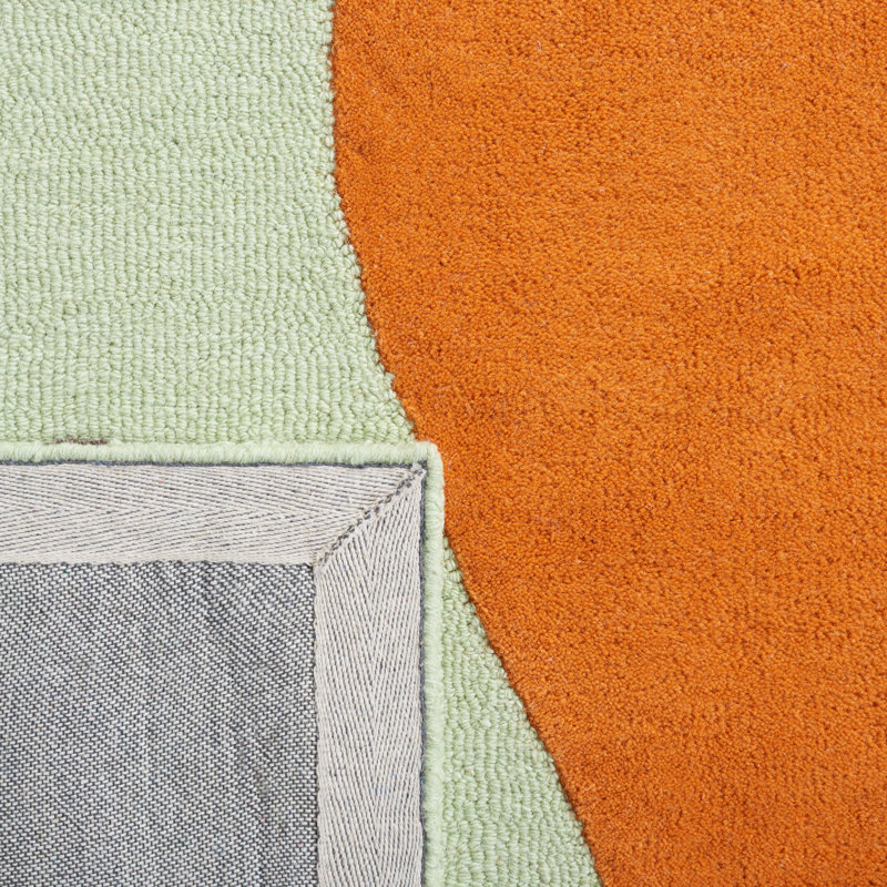 Tapis vert / orange / brun / ivoire en laine fabriqué à la main Arabelle, Rectangle 8 pi x 10 pi