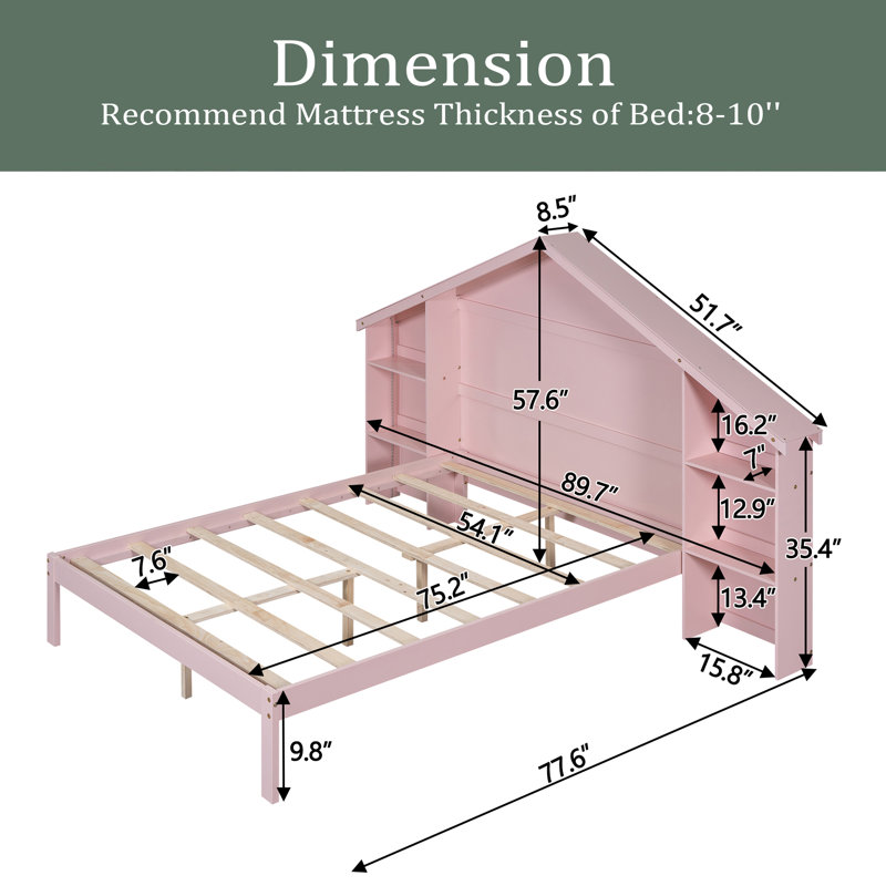 Lit plateforme avec rangement Hurlee, Double, Rose
