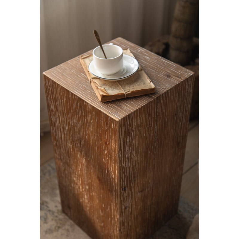 Square Natural Wood Side Table, 23" H x 11" W x 11" D