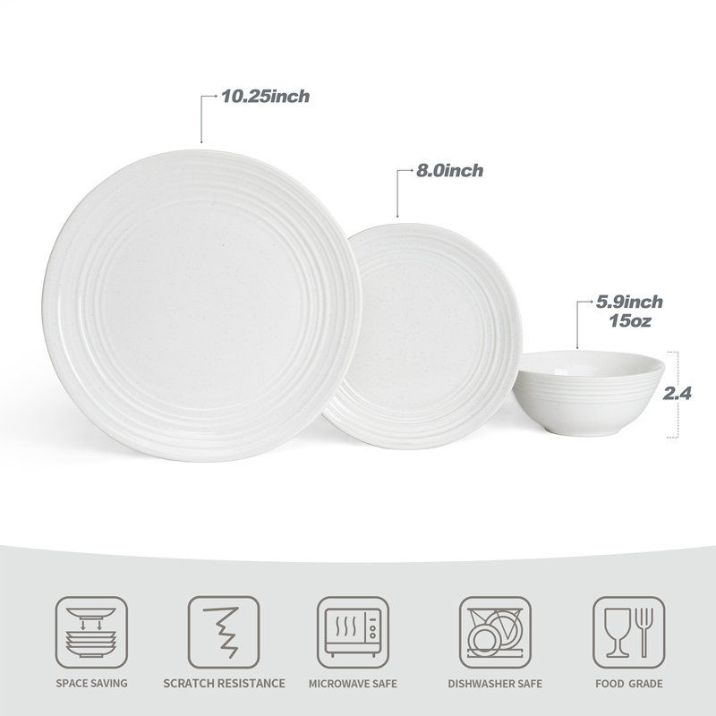 12 Piece Stoneware Dinnerware Set - Service for 4, White