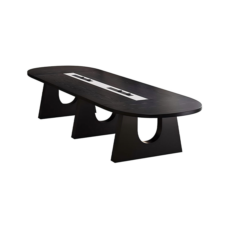 Table de conférence 110,24 "en pin noir avec douille de rail électrique intégrée, H 29,53 po x L 94,49 po x l 110,24 po, Noir