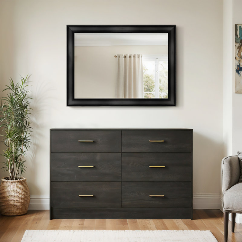 Miroir décoratif biseauté moderne et contemporain Metropolis, Noir mat, 42 po x 30 po