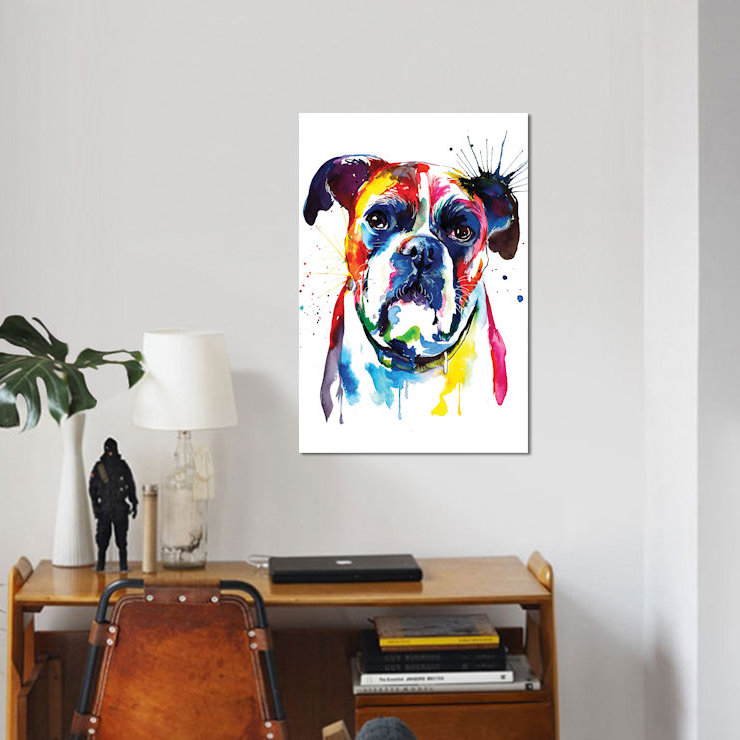 « boxer », impression sur toile, H 26 po x l 18 po x P 1,5 po, Toile avec cadre noir, Pas de tapis