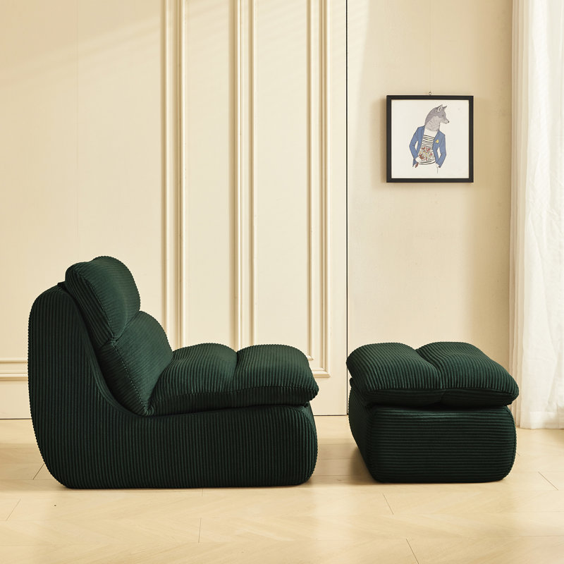Méridienne moderne en velours côtelé avec fauteuil inclinable confortable pour les petits espaces, Vert
