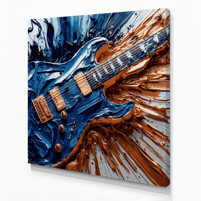 «Music», guitare électrique, art mural sur toile brune, H 12 po x l 12 po