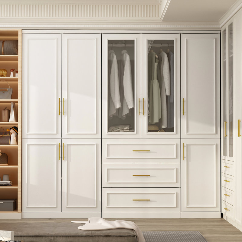 Radmil Armoire: 8-Door White Wardrobe with Gold Handles