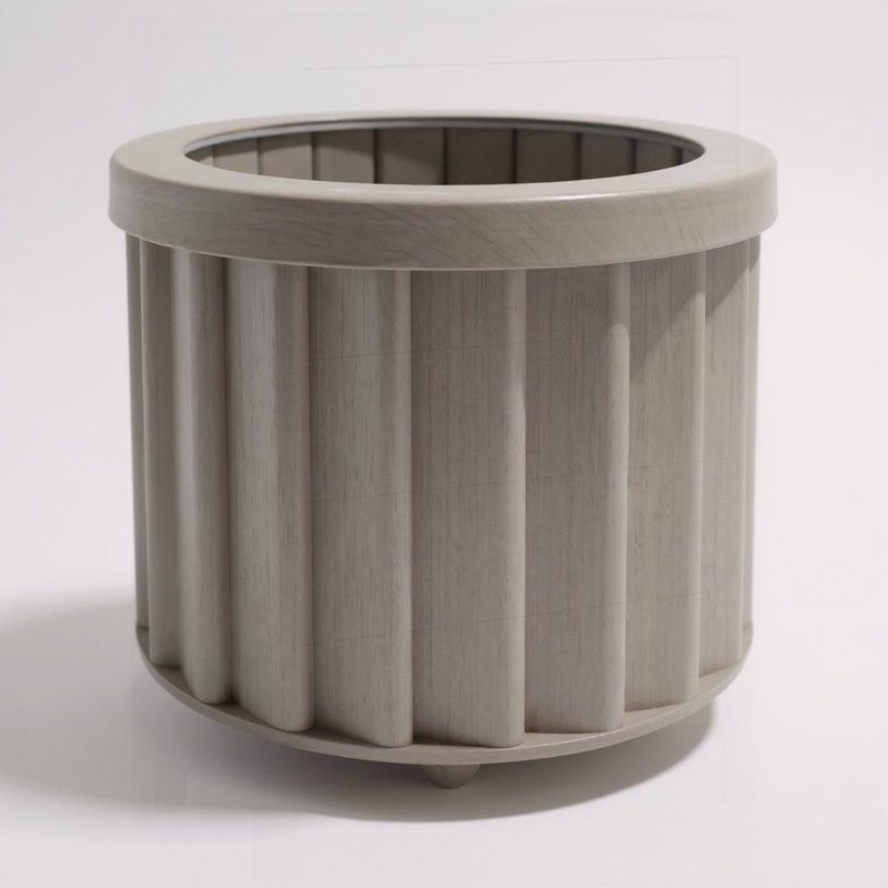 Round Strata Planter MD - Grey Brown, Lightweight Aluminum with Drainage and Water Retention Tray, Brown Grey