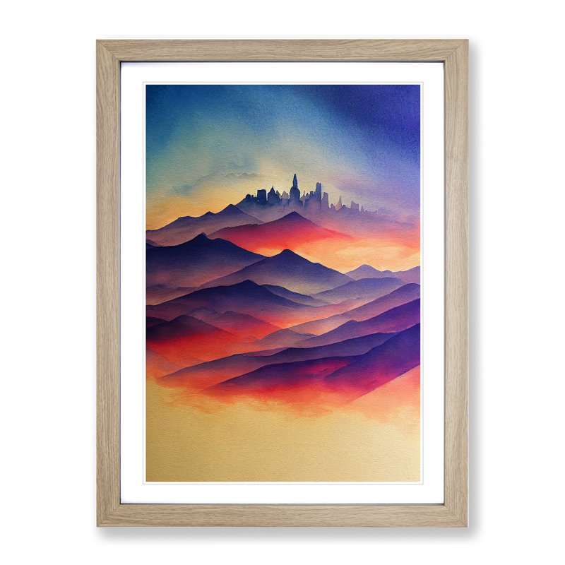 XV1022-5207X Watercoloured Mountain Landscape No.4 - Single Picture Frame Painting, Oak Framed, 46cm H x 34cm W x 2cm D