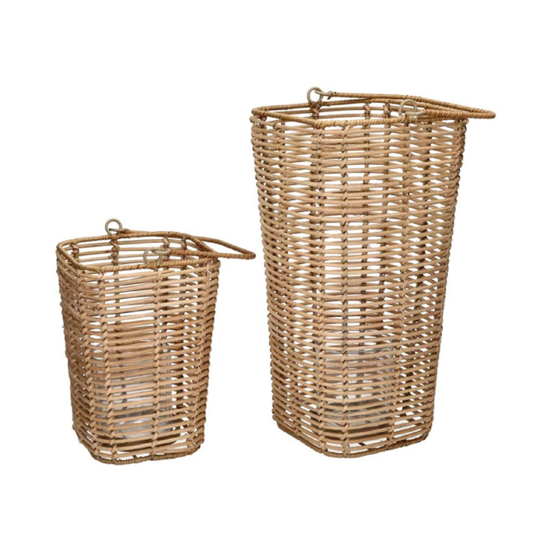 Rattan Cube Natural Set Of 2 Lanterns