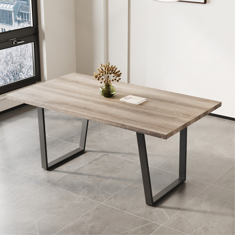 Table de salle à manger rectangulaire en panneau de fibres à densité moyenne, pour 6 personnes, Brun