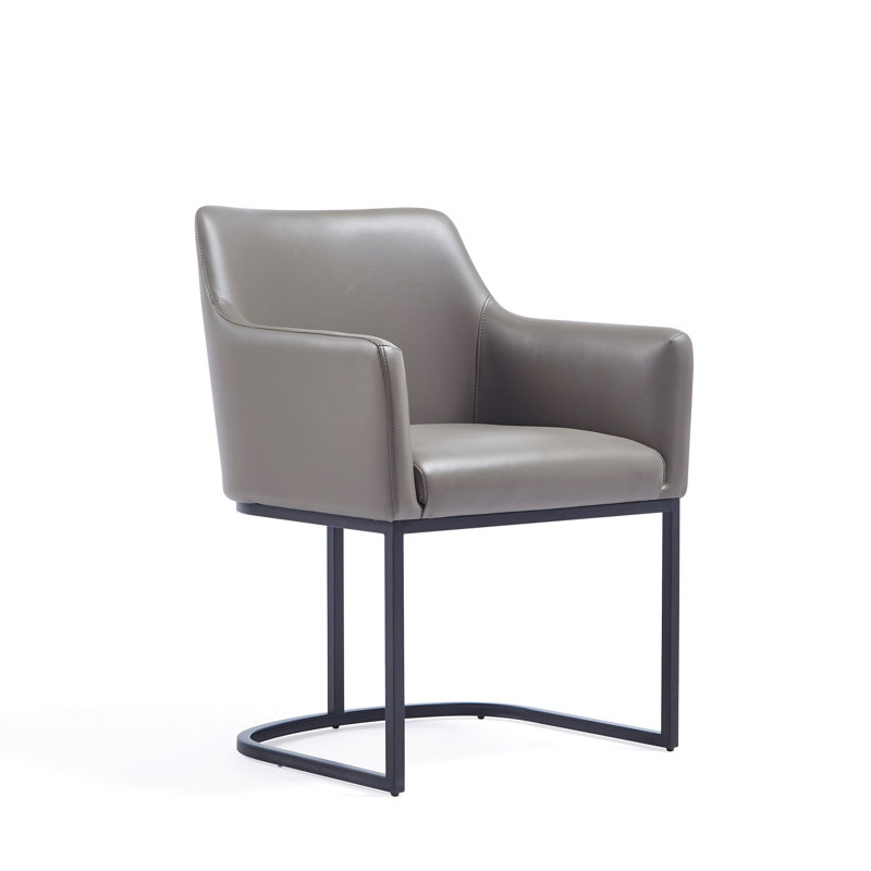 Serena Modern Vegan Leather Upholstered Steel Dining Arm Chair in Taupe, Gray