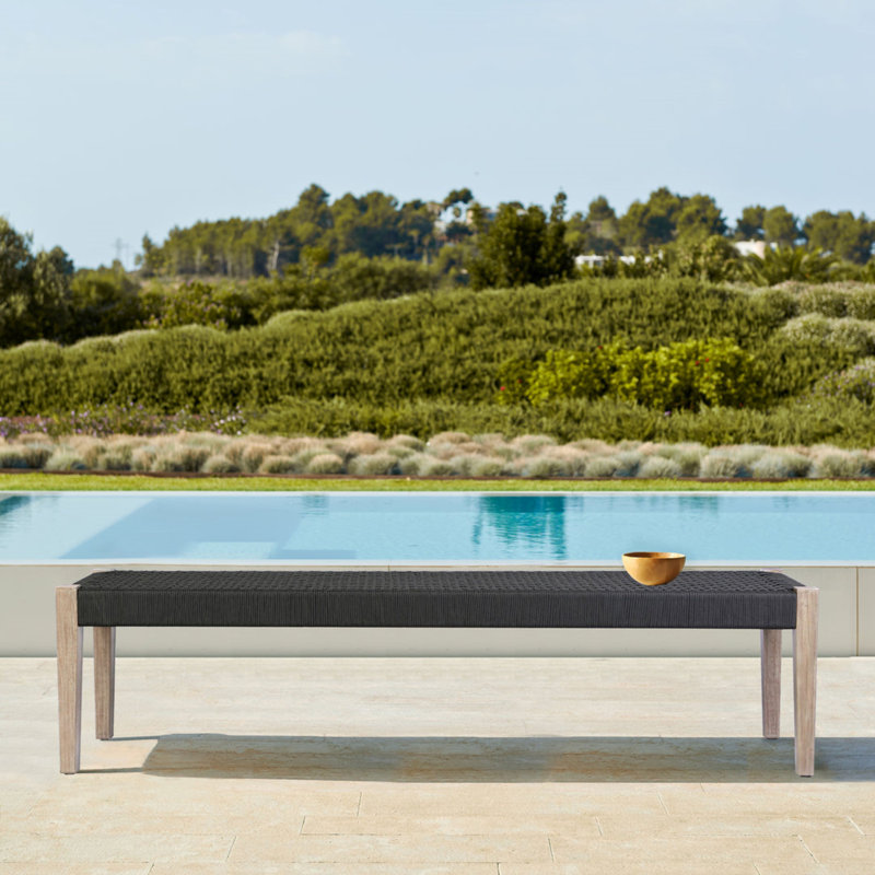 Daughtrey Solid Wood Eucalyptus Outdoor Bench, Light Eucalyptus, Black