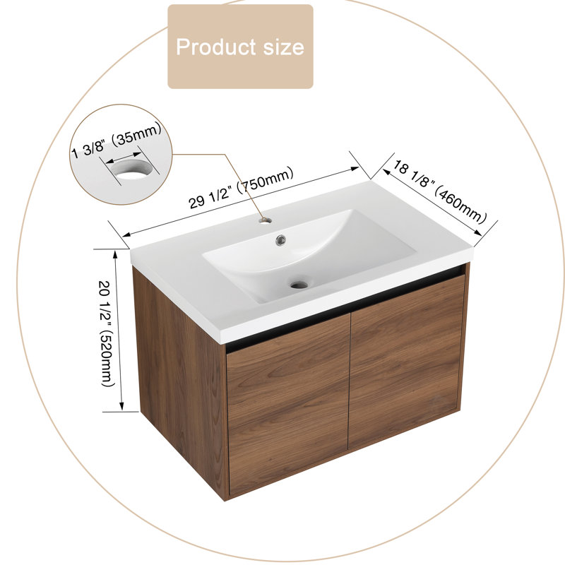 Meuble-lavabo simple avec plateau en résine 29,53 po Kerli