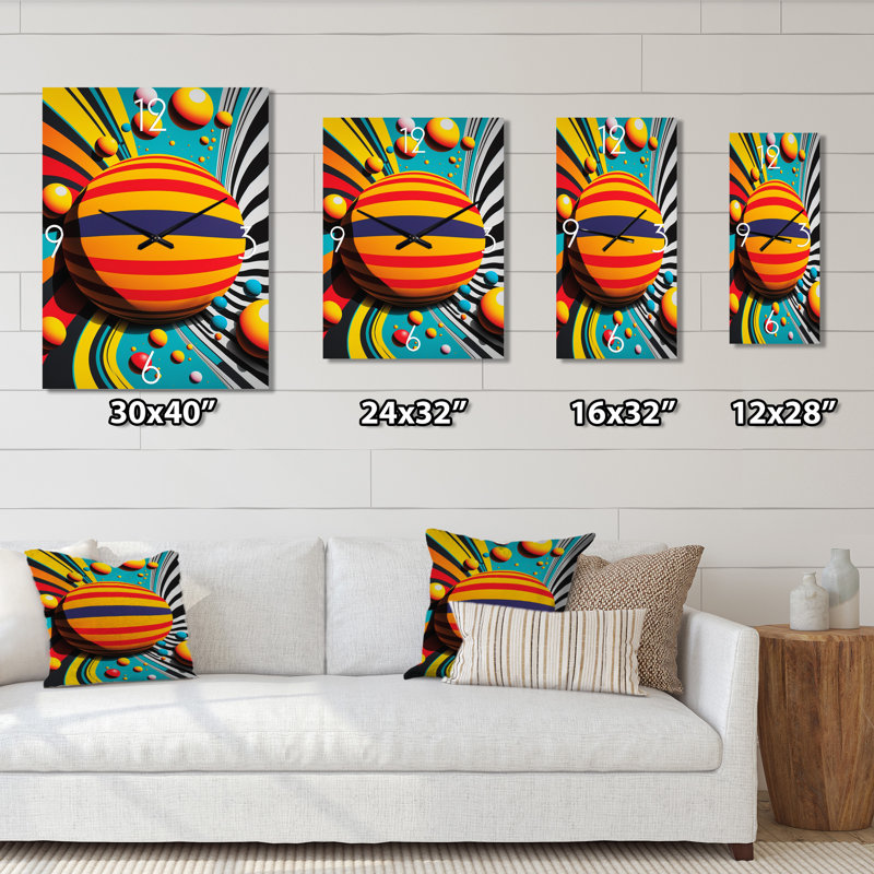 Pop Art Colorful Spheres VI - Horloges murales géométriques modernes, Moyen