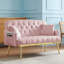 Petit canapé en velours rose avec pieds en métal doré, design capitonné pour le confort et le style dans des espaces compacts