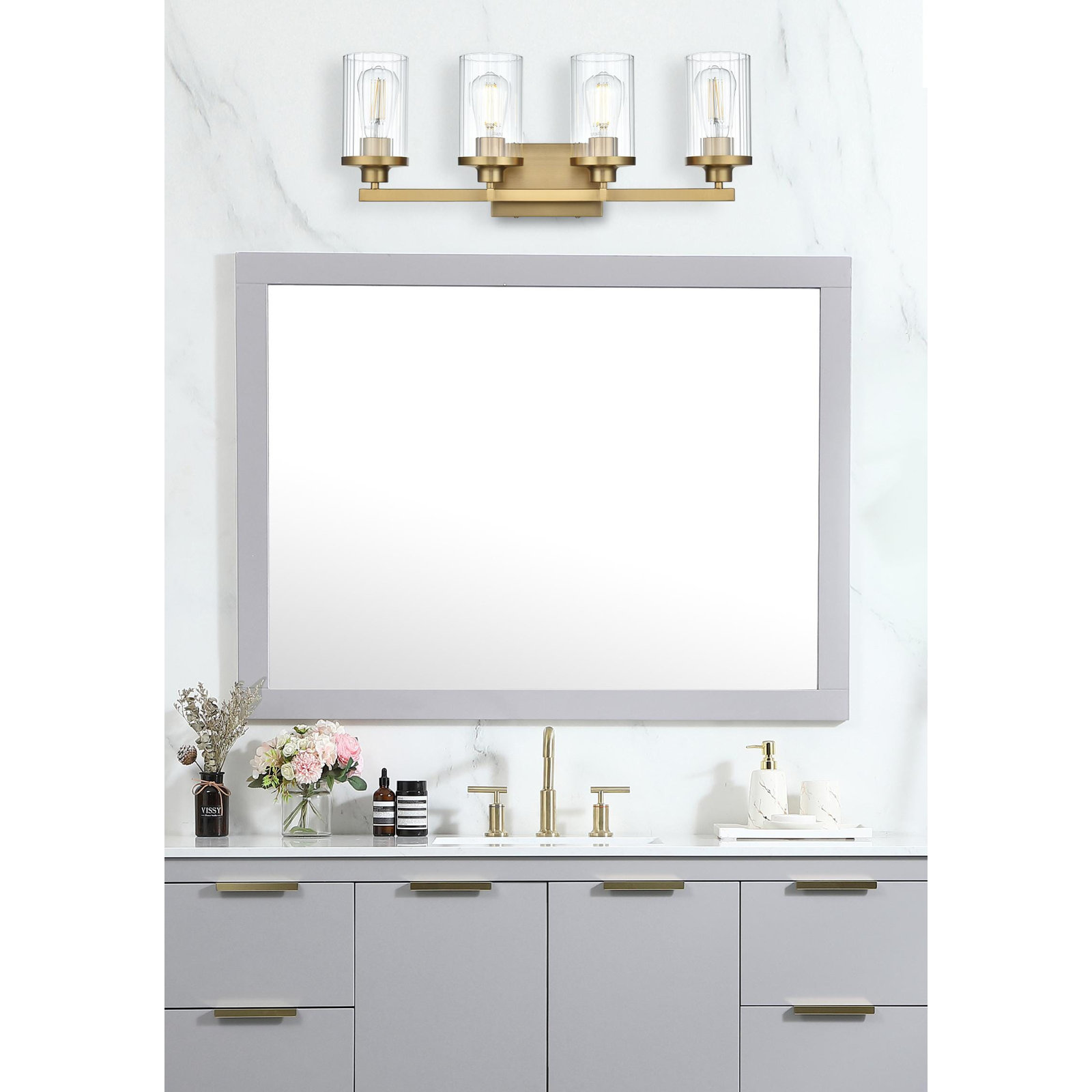 Dariela Dimmable Vanity Light, Gold, 10" H x 25" W x 25" D, 4 Lights