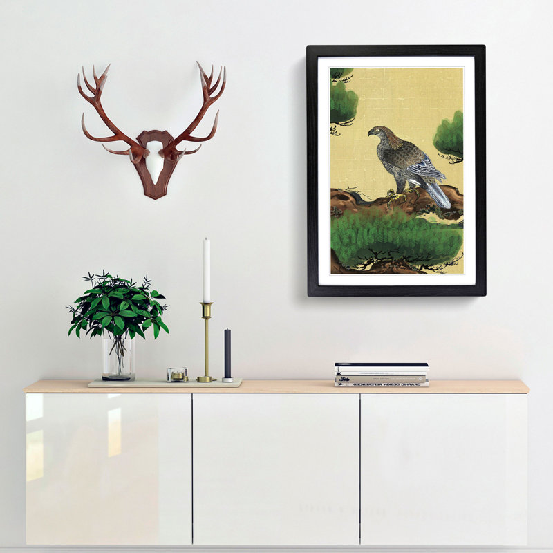 Pine Tree & Eagle by Kano Tan'yu - Picture Frame Painting Print, 36cm H x 27cm W x 2cm D, Black Framed