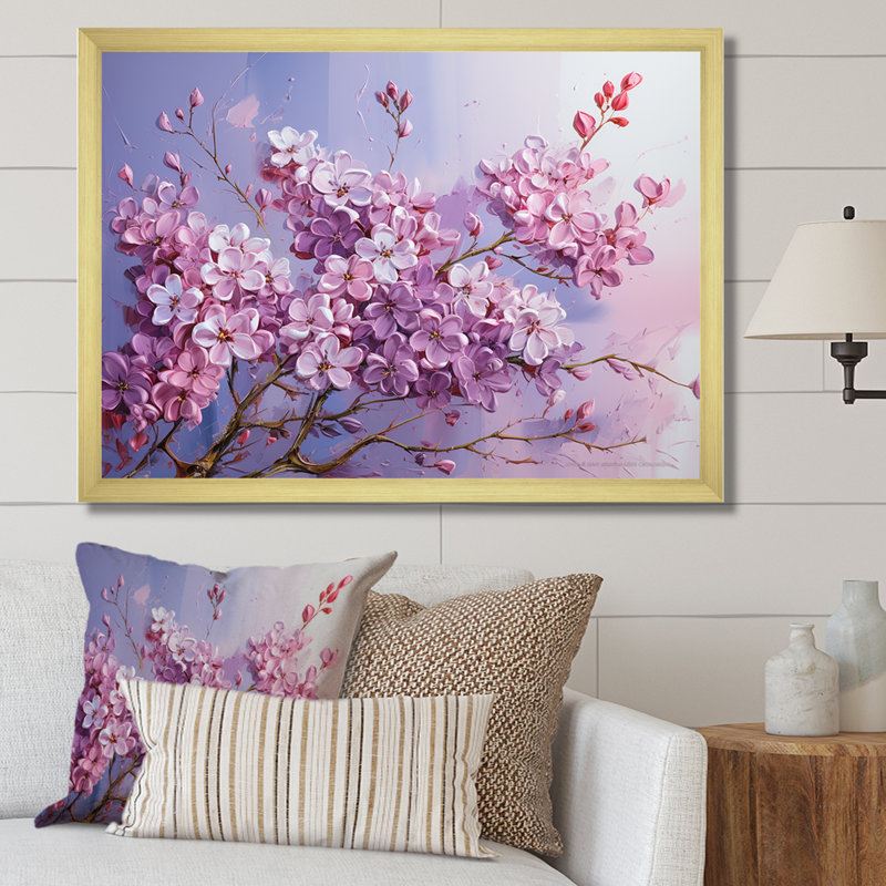 Lilas mauves, charme de campagne III sur toile, Cadre doré simple, H 12 po x l 20 po x P 1 po