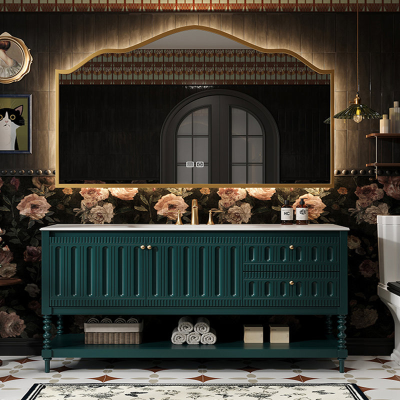 Bathroom cabinet American retro style, Peacock Green, 32.28" H x 59.06" W x 21.65" D
