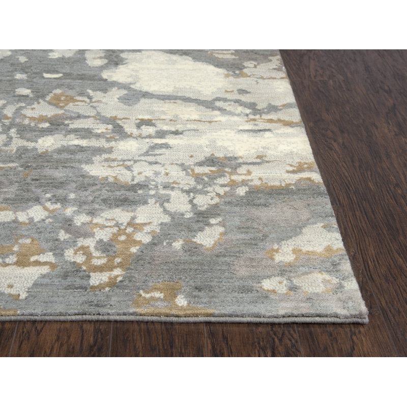Tapis en laine gris / blanc, Tapis de couloir 2 pi 6 po x 8 pi