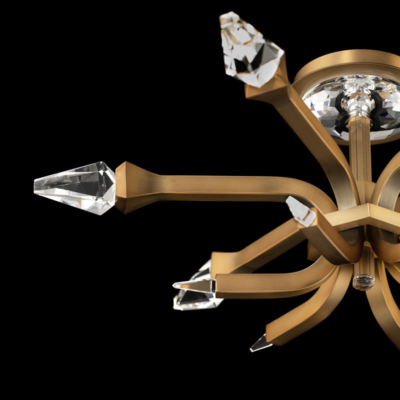 Plumeria 6 Light Crystal LED Semi-Flush Mount, 3.3 W, Aged Brass