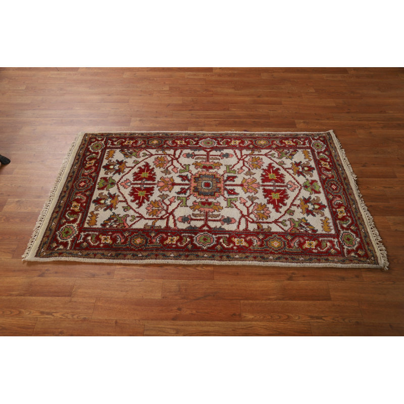 Floral Wool Ivory Oushak Indian Rug 3x5
