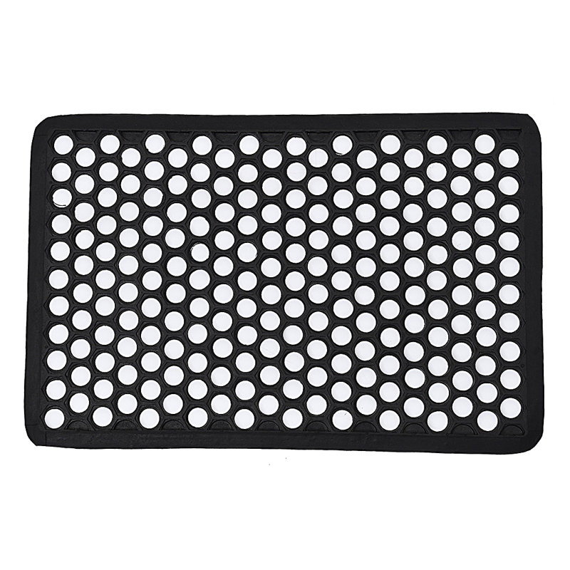 Outdoor Front Door Mat Harold Railing Rubber Rug - 24x16 Inches, Black