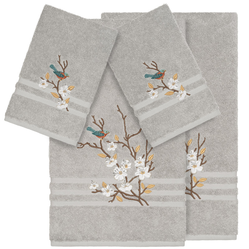 Spring Time 4 Piece Turkish Cotton Towel Set, Light Gray