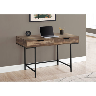 48" Contemporary Computer Desk With Storage Drawers, Brown Laminate And Black Metal For Home Office | Gift Idea