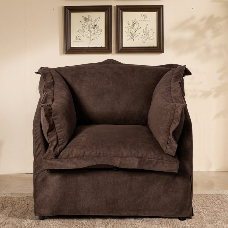 Ensemble de salon 2 pièces avec canapé rembourré et fauteuil, Brun