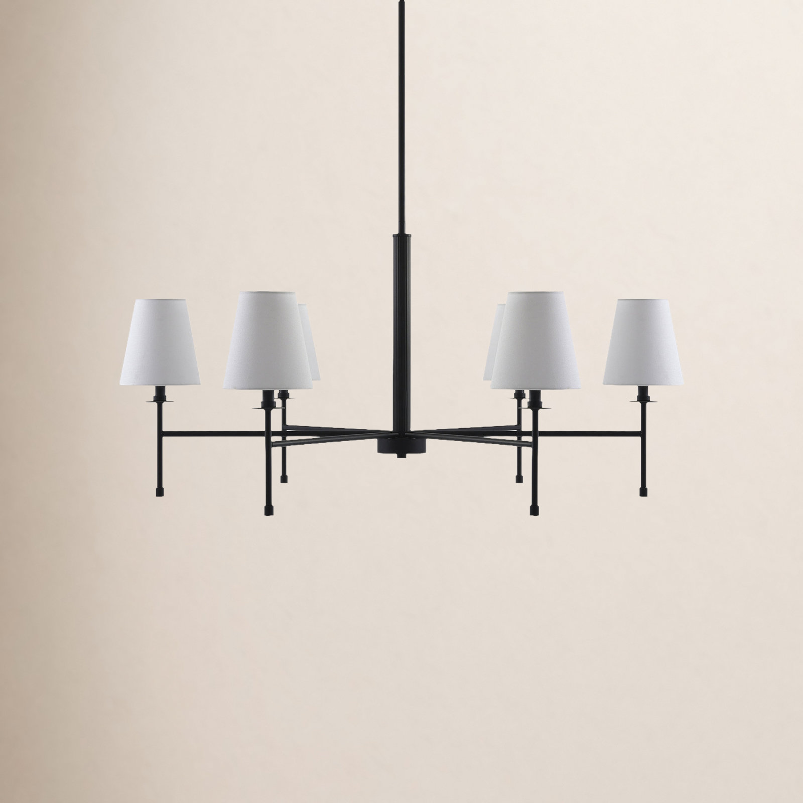 Modern 6-Light Chandelier with Shades, Matte Black