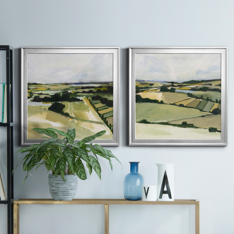«Patchy Landscape I», ensemble de 2 reproductions d'art encadrées, Toile encadrée argentée, Pas de tapis