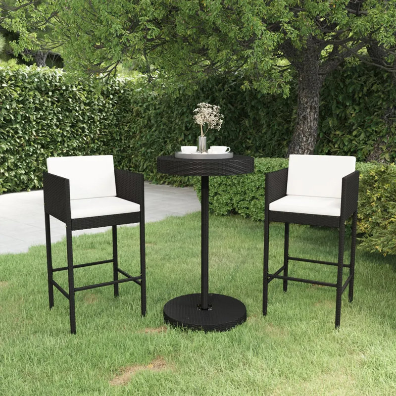 Garden Bar Set with Cushions Patio, Black