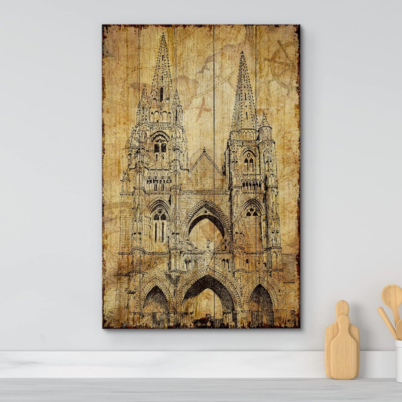 Panneau rétro en bois cathédrale Notre Dame sur toile, H 24 po x l 16 po x P 1,5 po