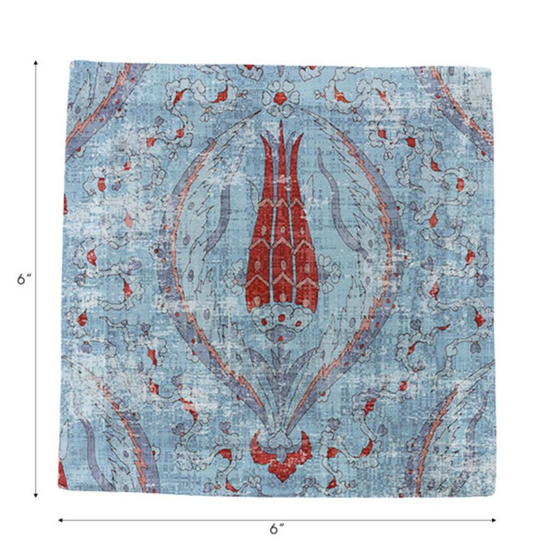 Byzantine Jewel Hemstitch Cocktail 6" Linen/Cotton Napkin, Blue