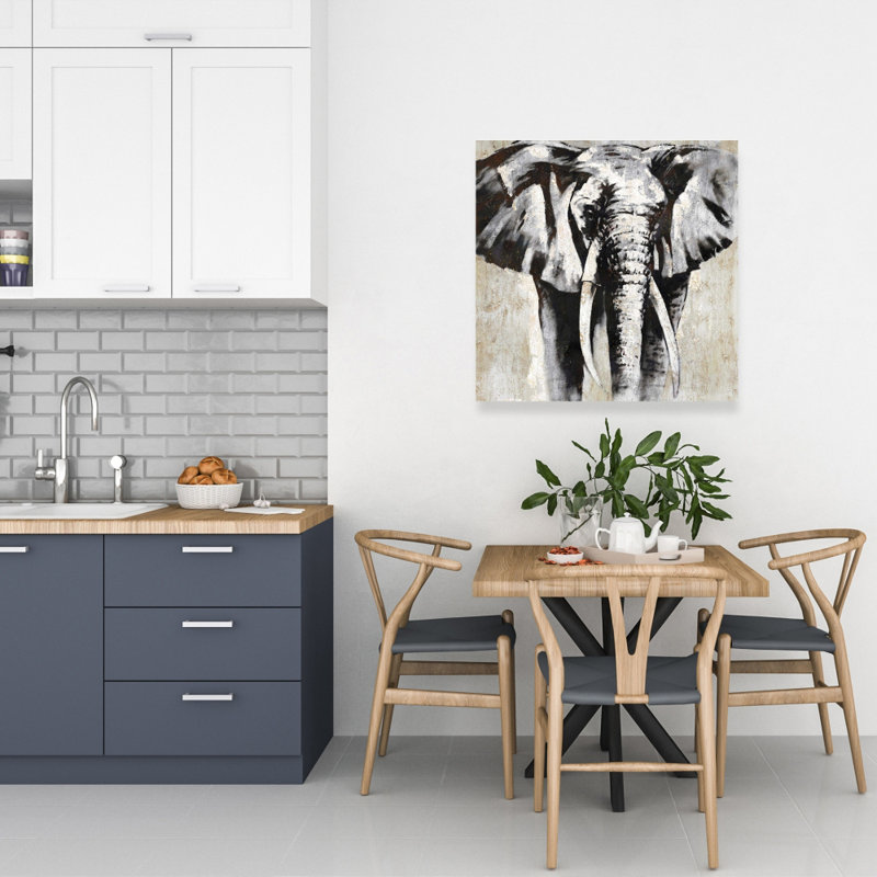 Toile éléphant en niveaux de gris | Décoration de chambre noire