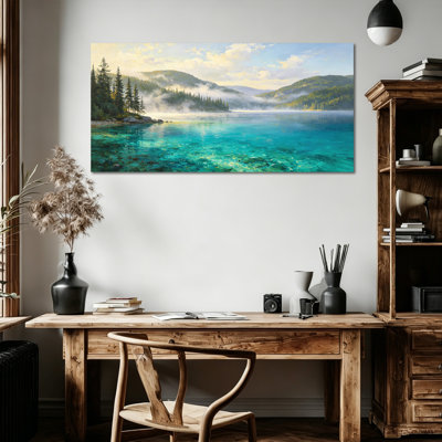 Lake Canvas Wall Art - Peaceful Scenery Landscape Painting, Nature Lake Artwork Picture for Living Room, Bedroom, or Office Decoration, Wrapped Canvas with Pine Frame, 12×24 Inches