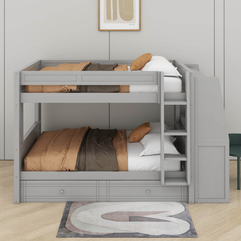 Lit superposé double avec bureau et tiroirs, Gris